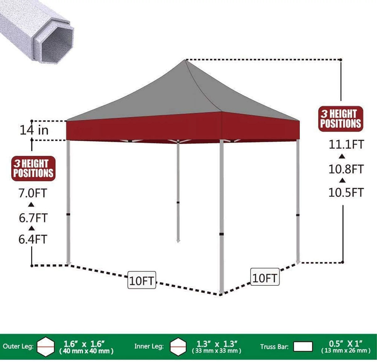 10x10 Ft Pop up Canopy Tent with Removable Sidewalls V24521