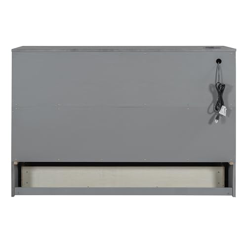Full Size Solid Pine Murphy Bed with USB and Storage Drawer M588026
