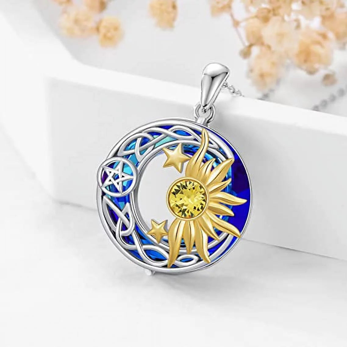925 Sterling Silver Moon Sun Star Necklace K20703