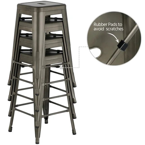 Set of 4 Gunmetal Gray Metal Bar Height Stools F79730