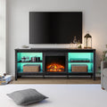 Black Wood Fireplace TV Stand with LED Lights C609883