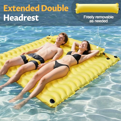 Inflatable Floating Mat with Non-Slip Wave Pattern and Dual Headrest A3298