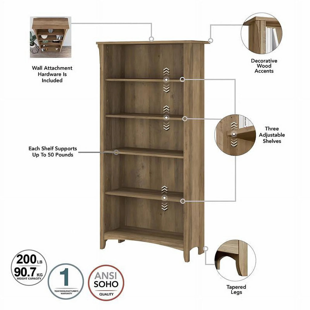 5 Shelf Reclaimed Pine Engineered Wood Bookcase Q509467