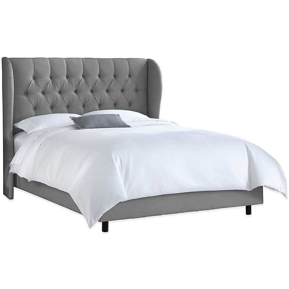Queen Grey Linen Upholstered Bed Y705