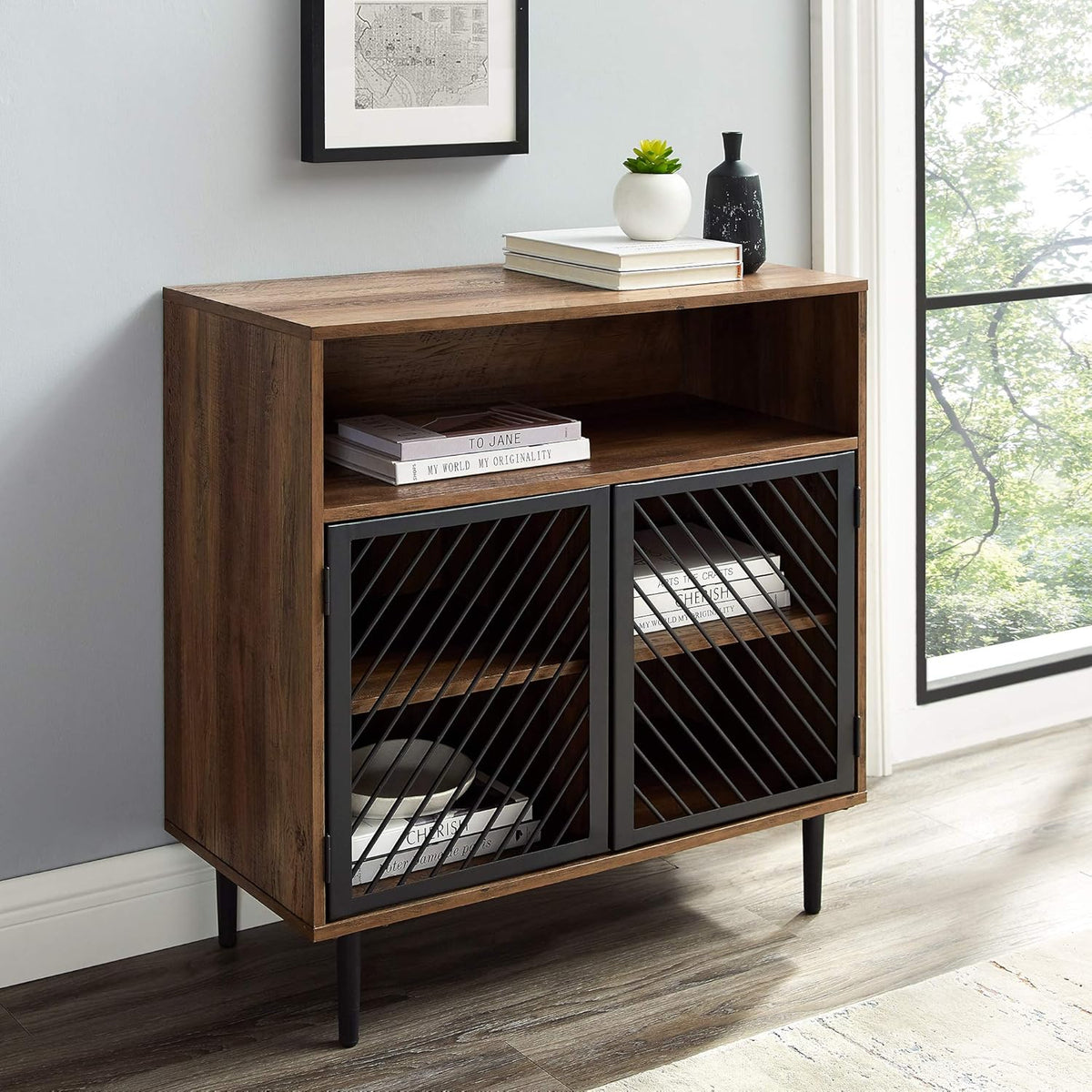 32 Inch Dark Walnut Buffet and Bar Cart F907195
