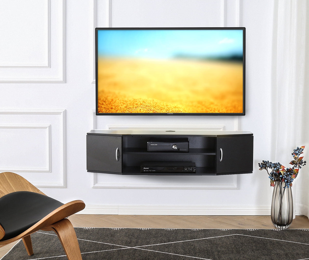 Wall Mounted TV Media Console Floating Desk Storage Hutch H6770