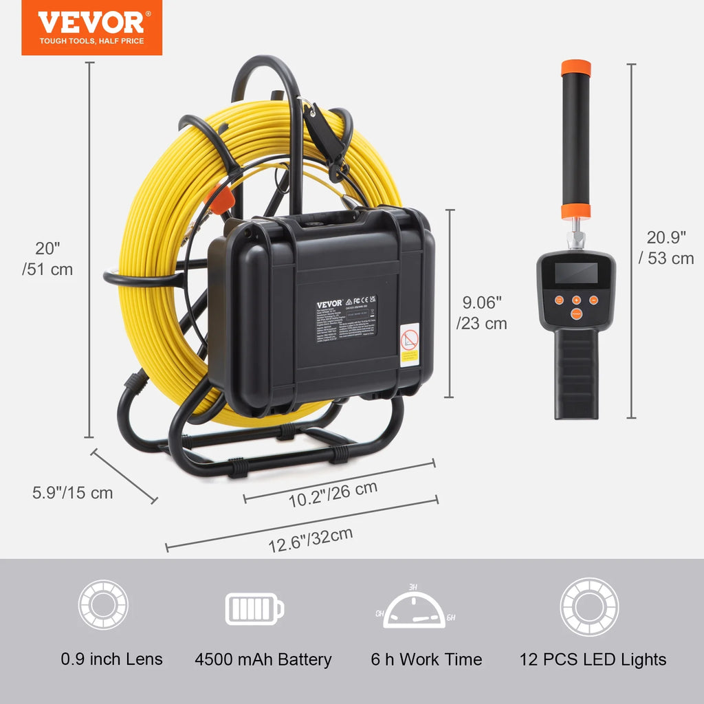 Sewer Camera Pipe Inspection Camera with 512hz Sonde 9in 720p Screen 164 ft Z7864