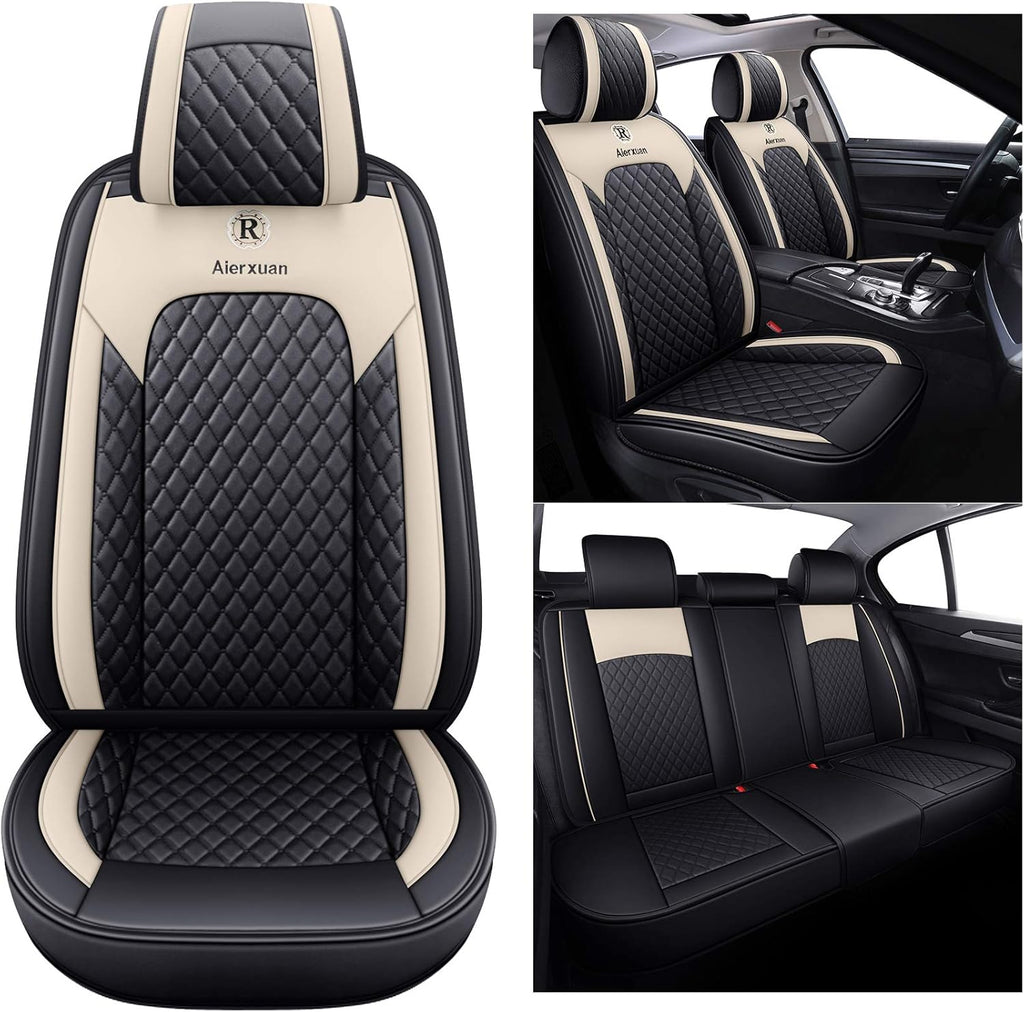 5 Car Seat Covers Full Set Leather Waterproof Universal Fit Black-Green A23279