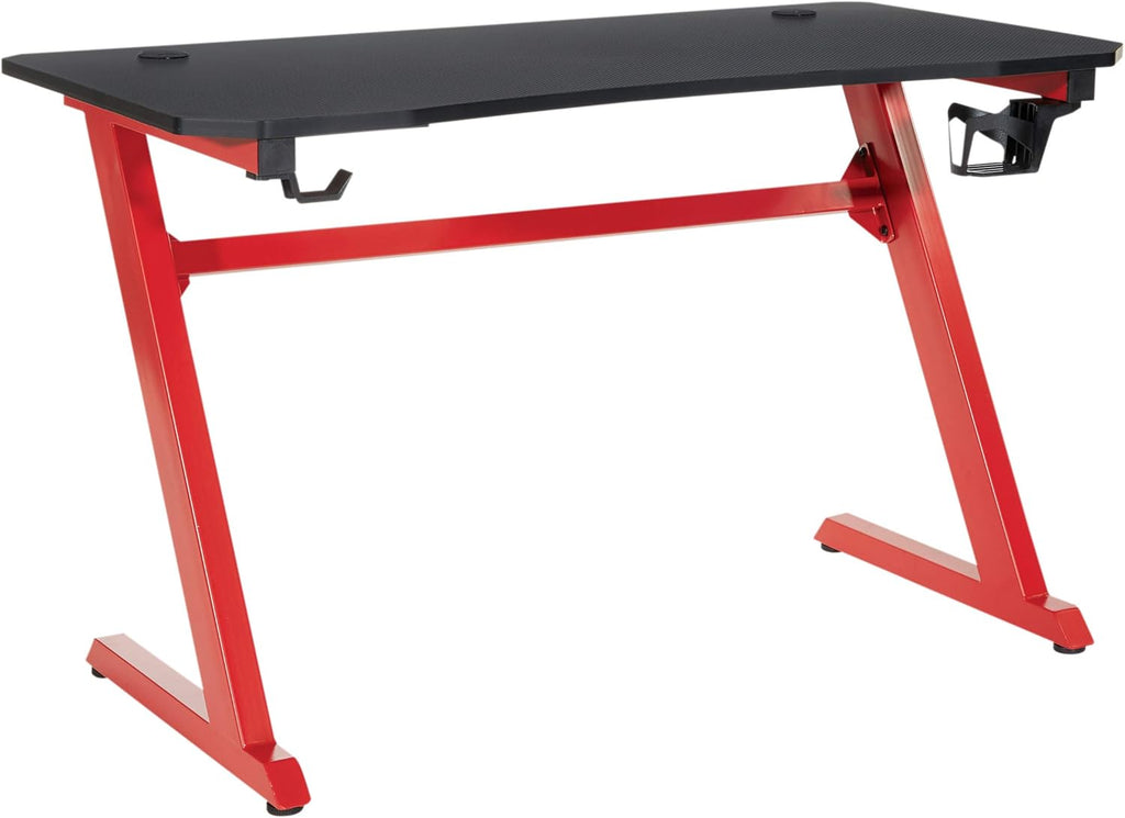 Matte Black and Red Gaming Desk with Carbon Fiber Finish W35780