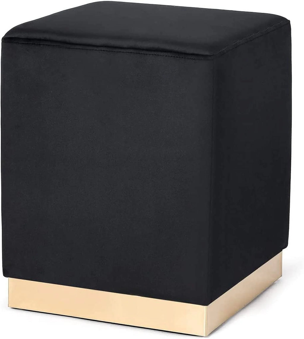 Black Velvet Square Ottoman D83318
