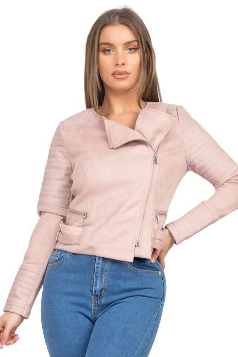 Quilted Sleeves Zip-Up Biker Jacket J47782