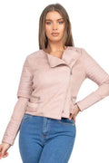 Quilted Sleeves Zip-Up Biker Jacket J47782