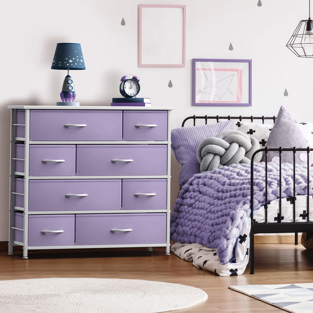 8 Drawer Fabric Dresser with Wood Top D88158