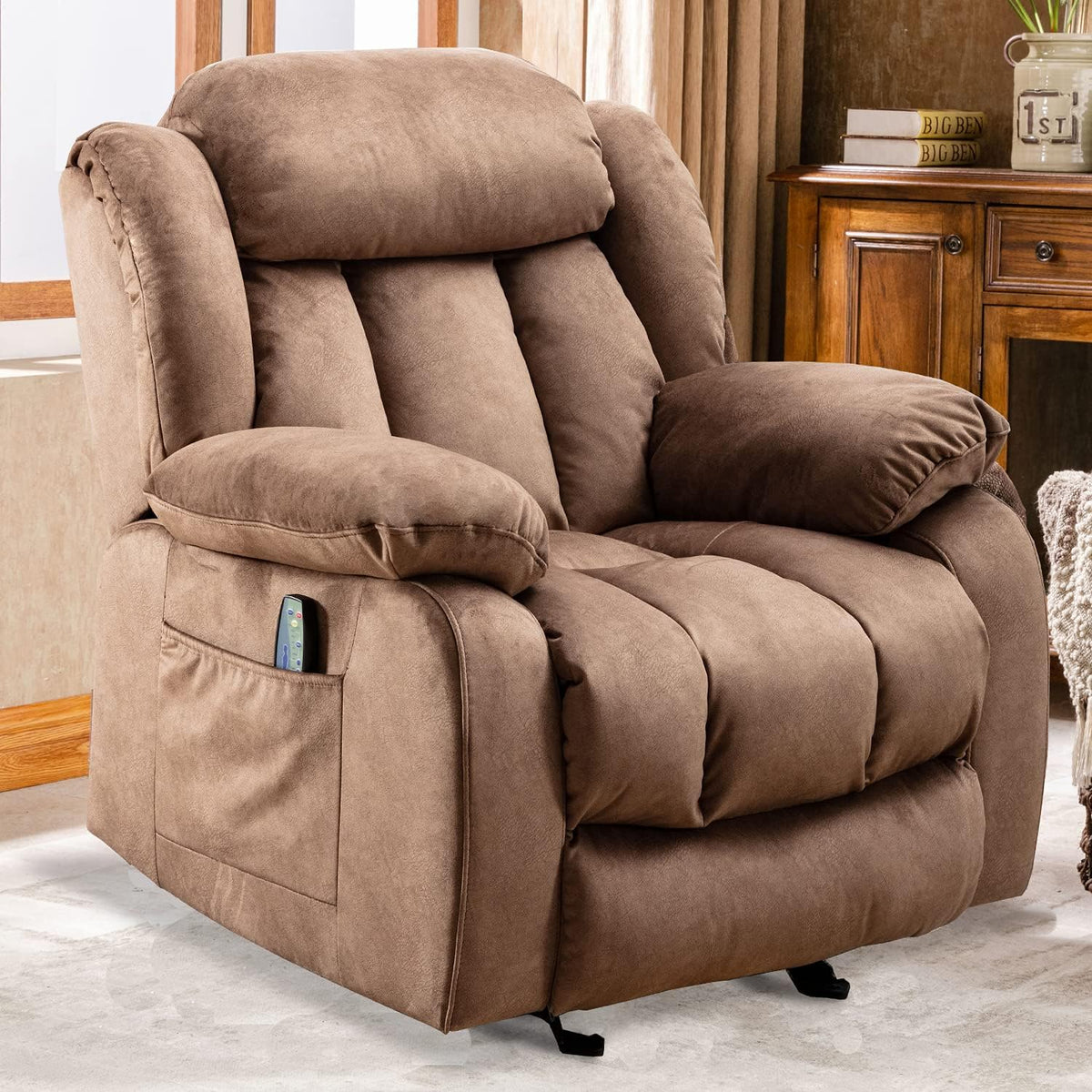 Camel Manual Rocker Recliner with Heat and Vibration K400008
