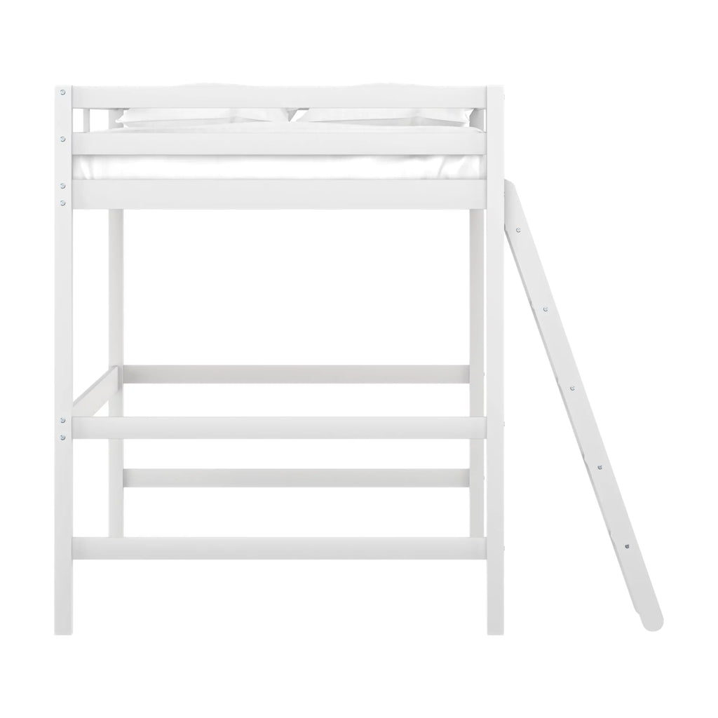 White Wood Full Loft Bunk Bed with Ladder A445