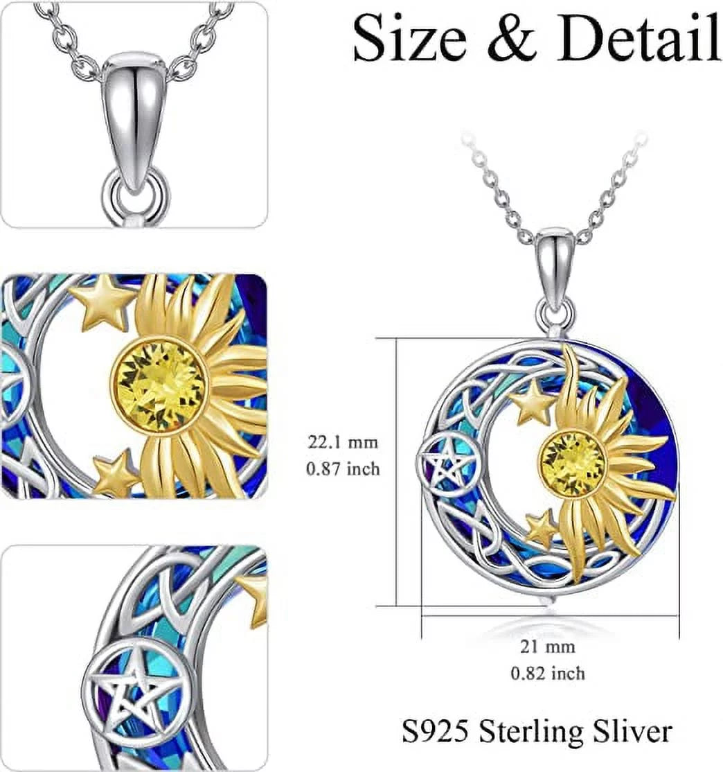 925 Sterling Silver Moon Sun Star Necklace K20703