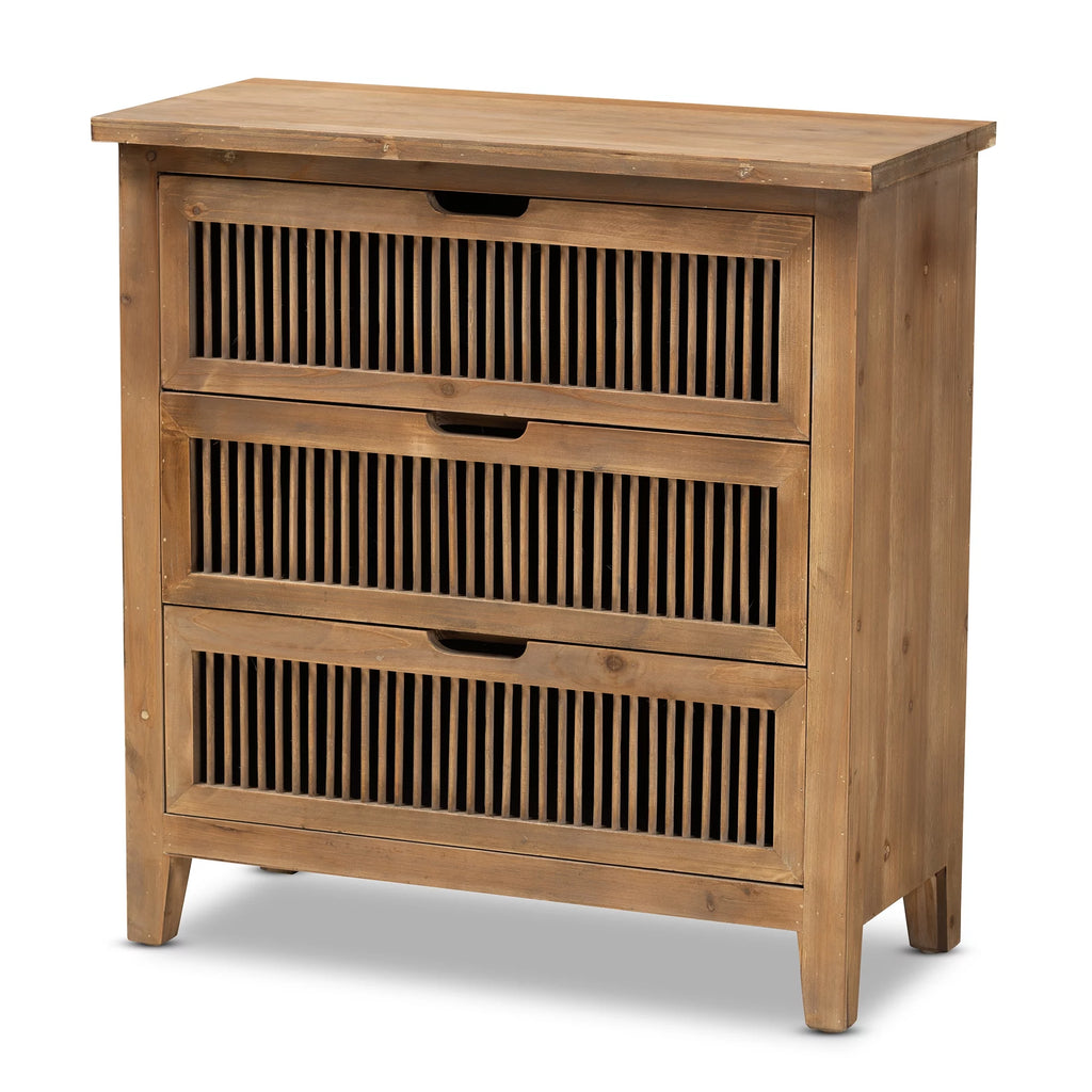 Medium Oak 3-Drawer Wood Chest H2479