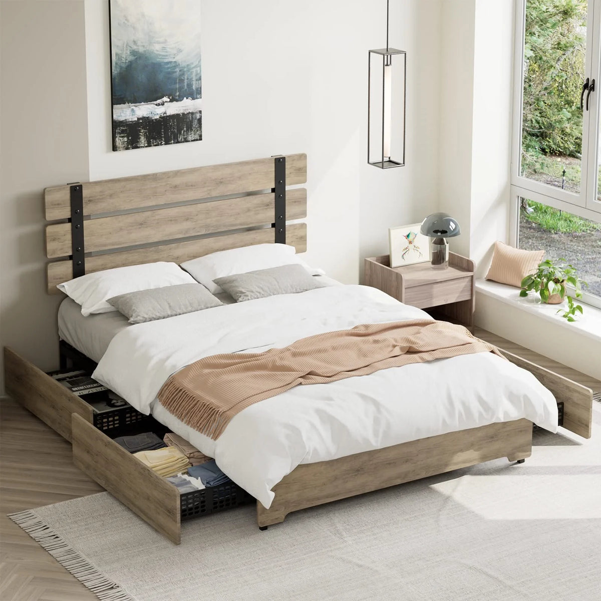 Queen Bed Frame with 4 Storage Drawers U578