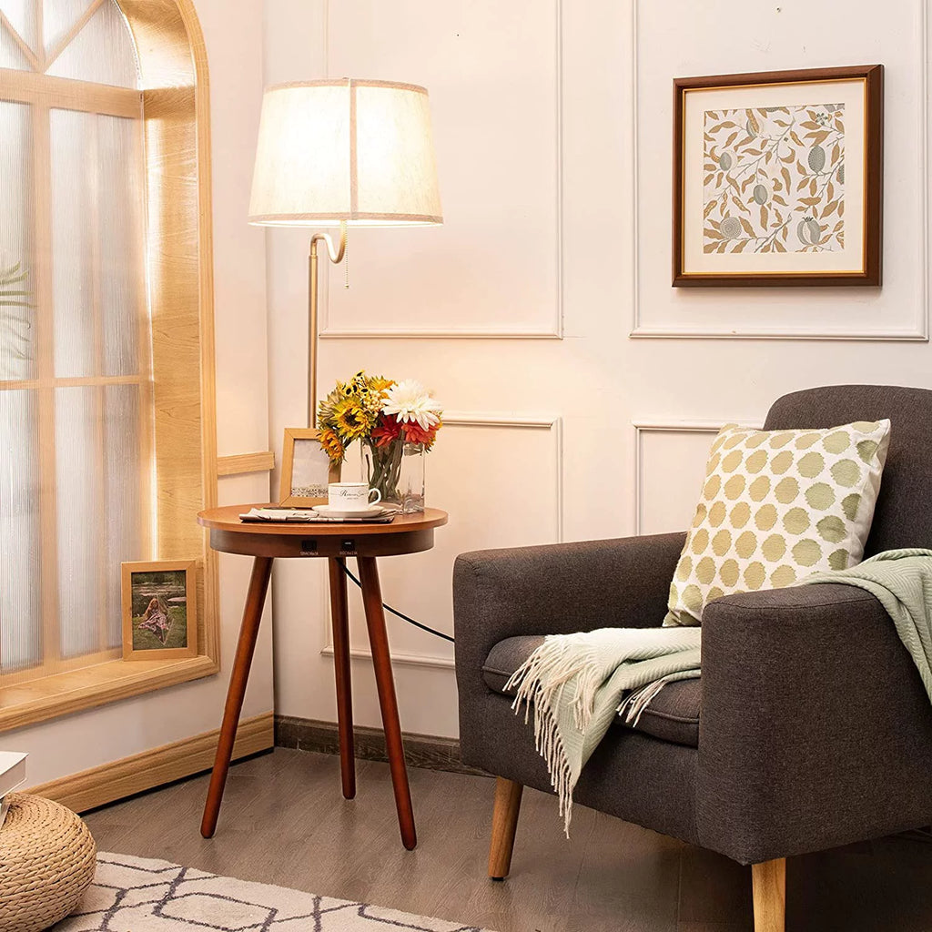Floor Lamp End Table with USB Charging Port, 120V Socket & Wireless Charger N529216