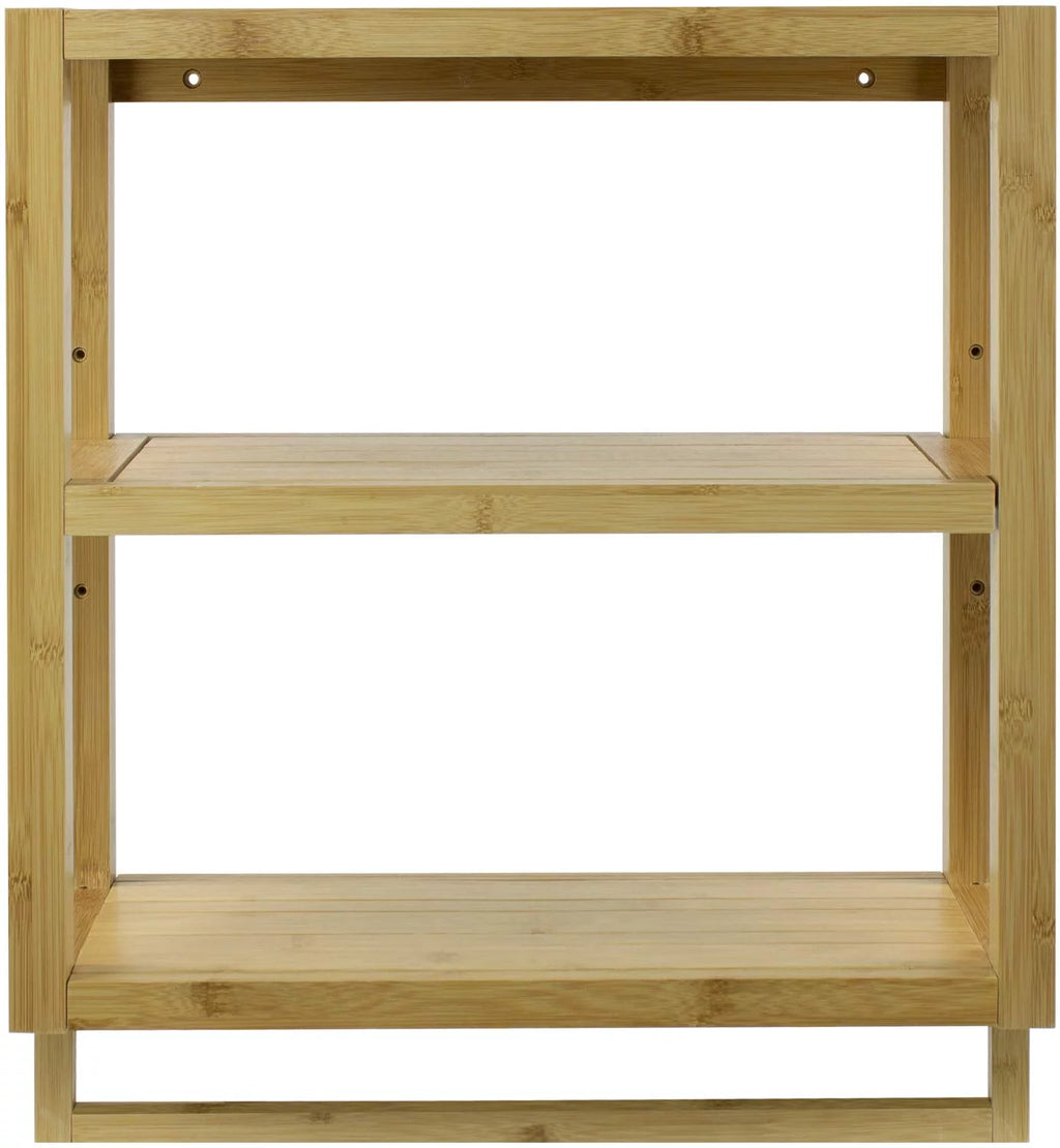 Bamboo Finish 3-Tier Wall-Mounted Bathroom Organizer with Towel Rack E37929