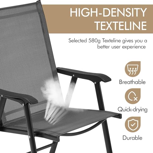 Black Set of 4 Folding Patio Dining Chairs with Armrests F48445