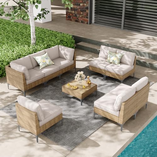 7 Piece Wicker Patio Furniture Set with Coffee Table N69688