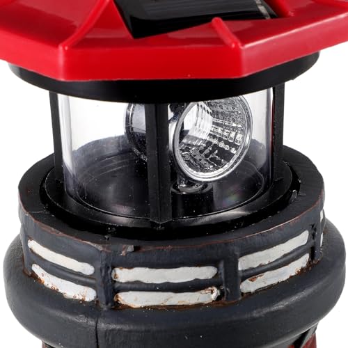 Solar Lighthouse Statue with LED Light 14.76 Inch Red I531