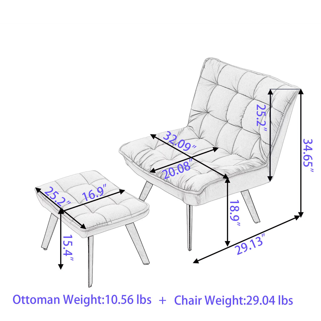 White Teddy Fabric Accent Chair with Ottoman P47580