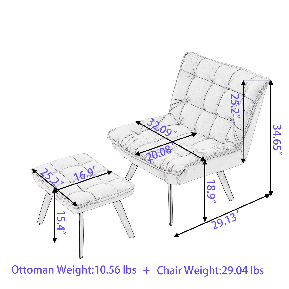 White Teddy Fabric Accent Chair with Ottoman P47580