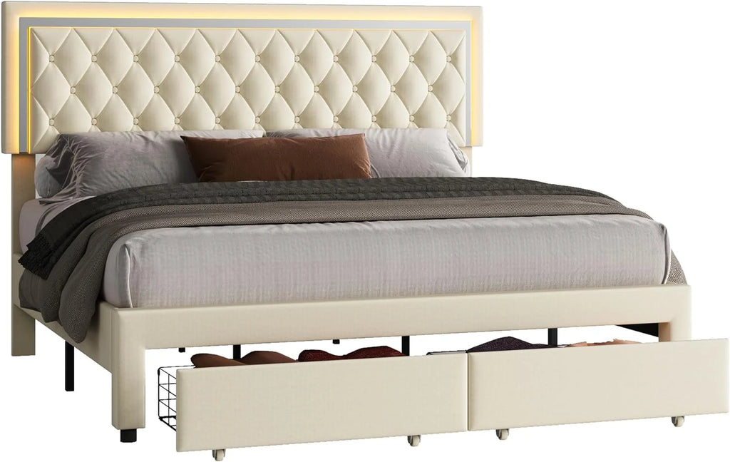 Queen Size Velvet Upholstered Platform Bed with Storage Drawers F295