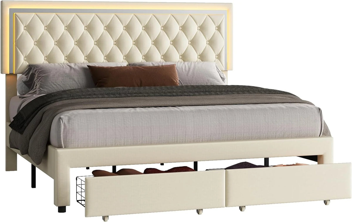 Queen Size Velvet Upholstered Platform Bed with Storage Drawers F295