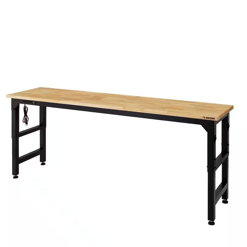 8 ft. Adjustable Height Solid Wood Top Workbench in Black I372132