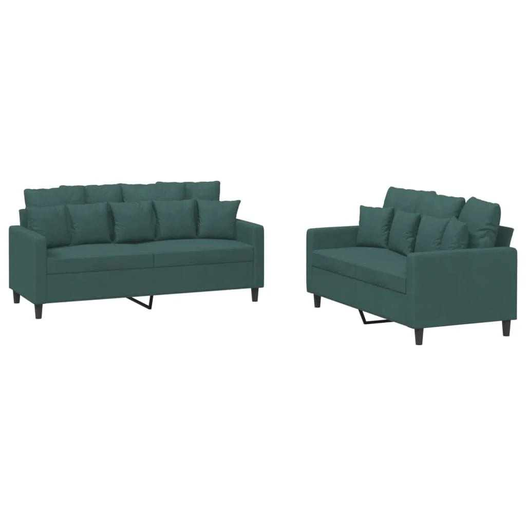 Dark Green Velvet 2 Piece Sofa Set with Cushions B938435