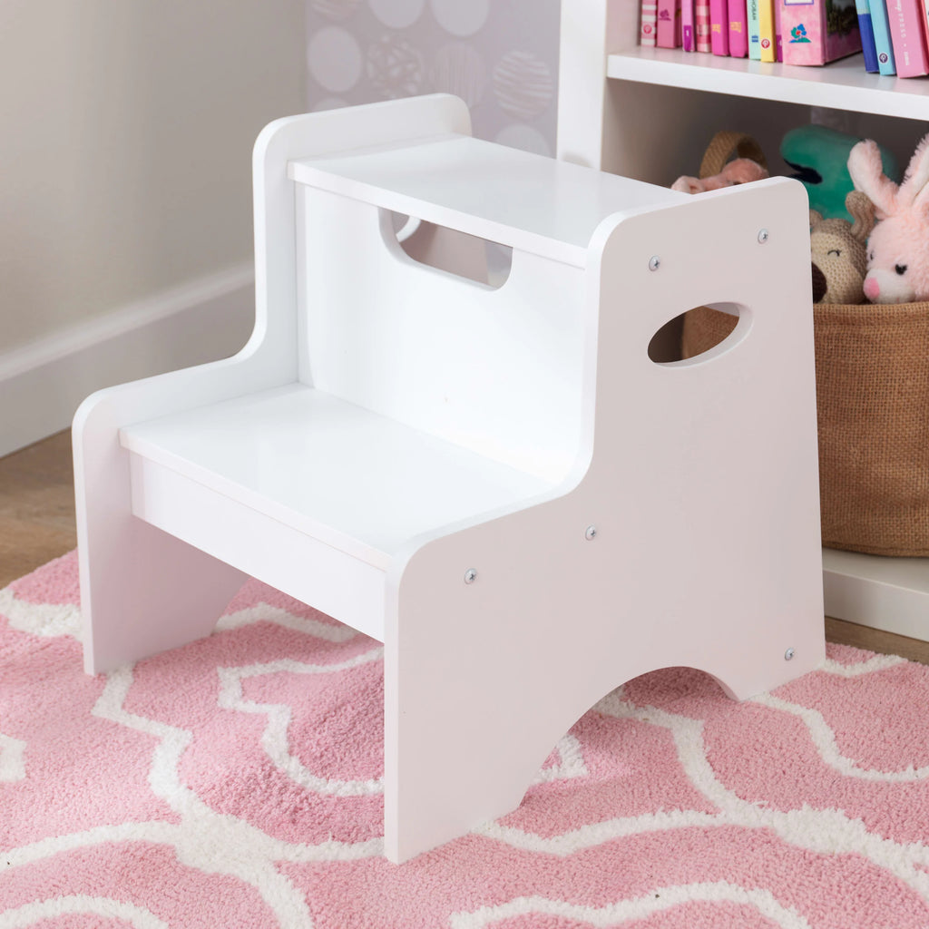Wooden Two-Step Children's Stool with Handles White D1999