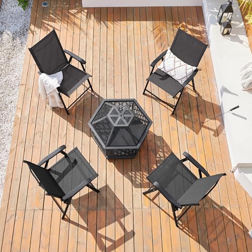 Black Set of 4 Folding Patio Dining Chairs with Armrests F48445