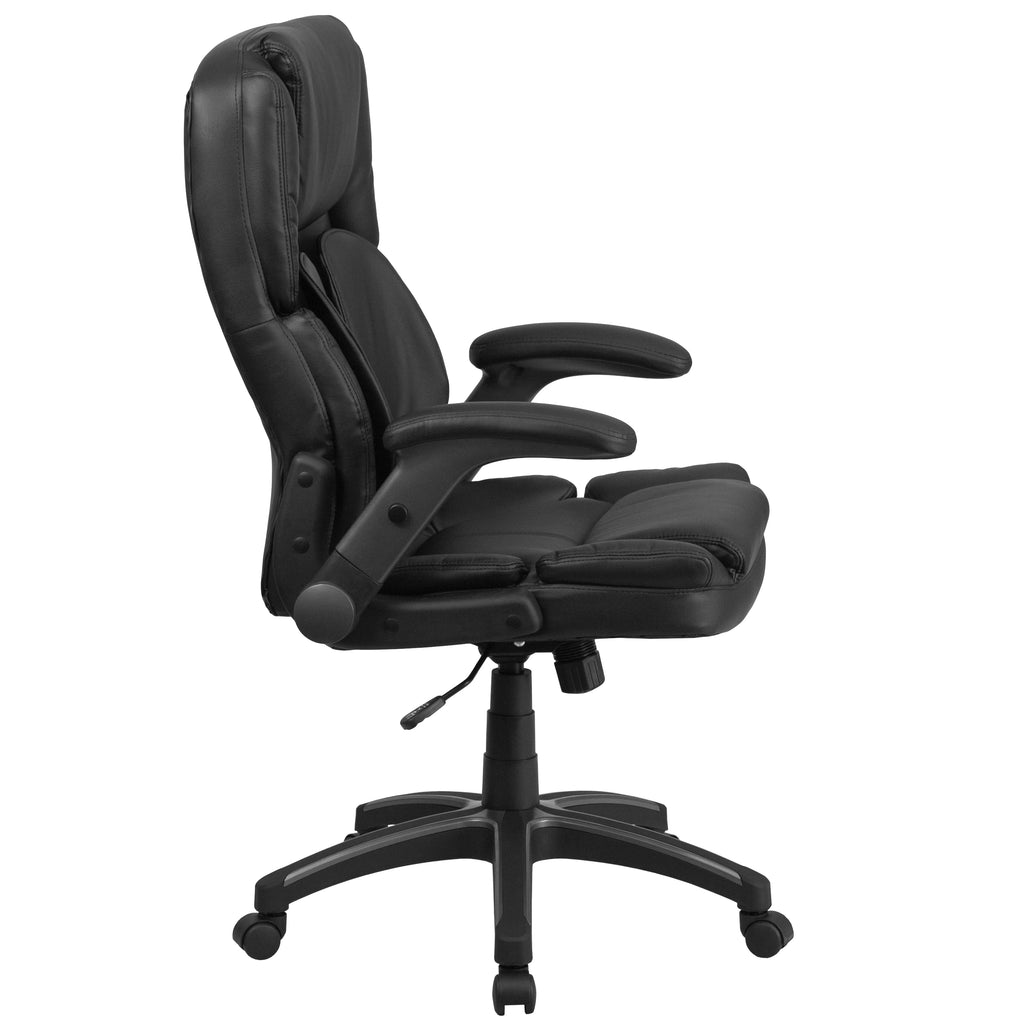 Black LeatherSoft Executive Swivel Ergonomic Office Chair with Flip-Up Arms K358
