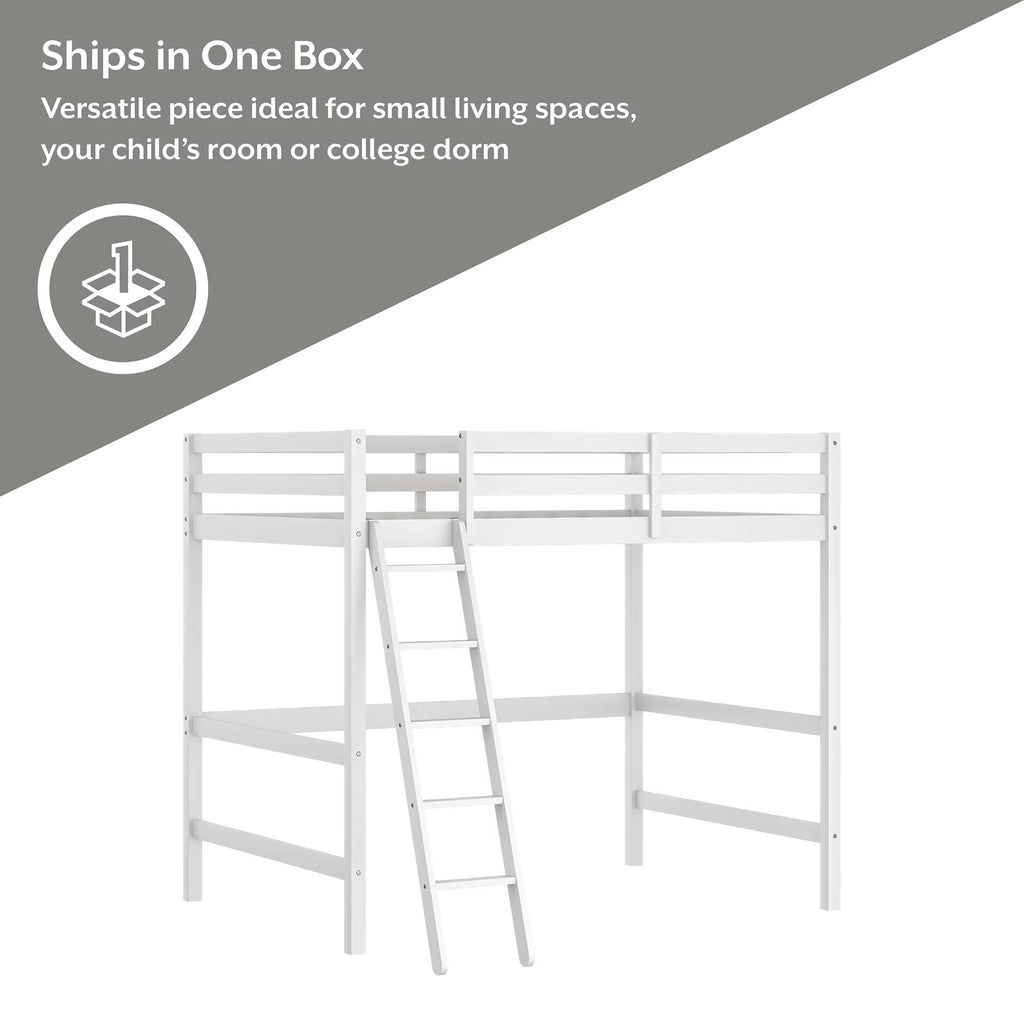 White Wood Full Loft Bunk Bed with Ladder A445