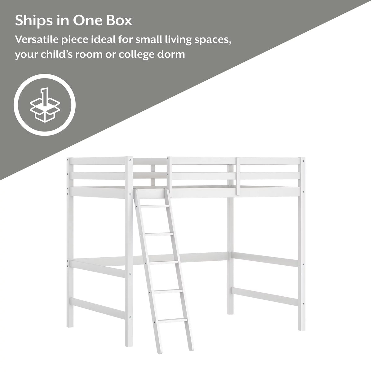 White Wood Full Loft Bunk Bed with Ladder A445