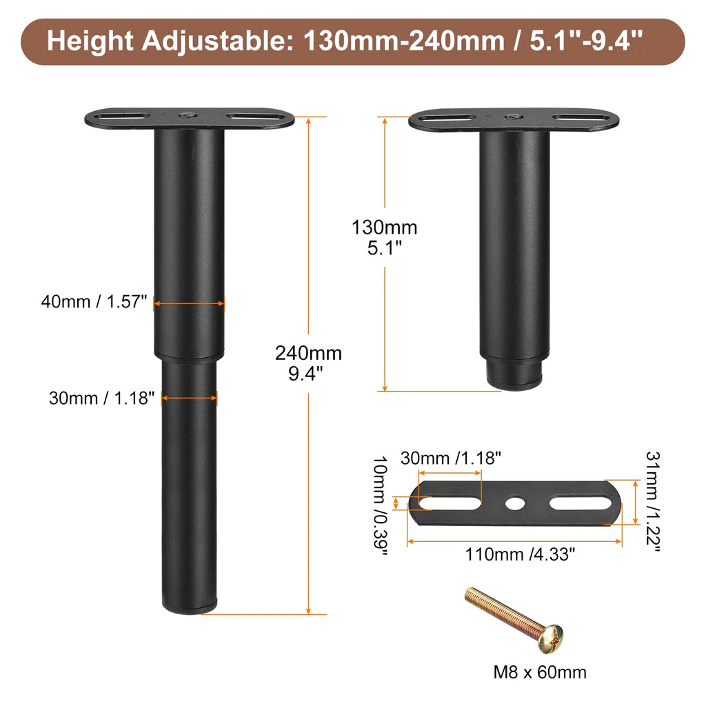 Adjustable Height Bed Frame Support Legs Black H33777
