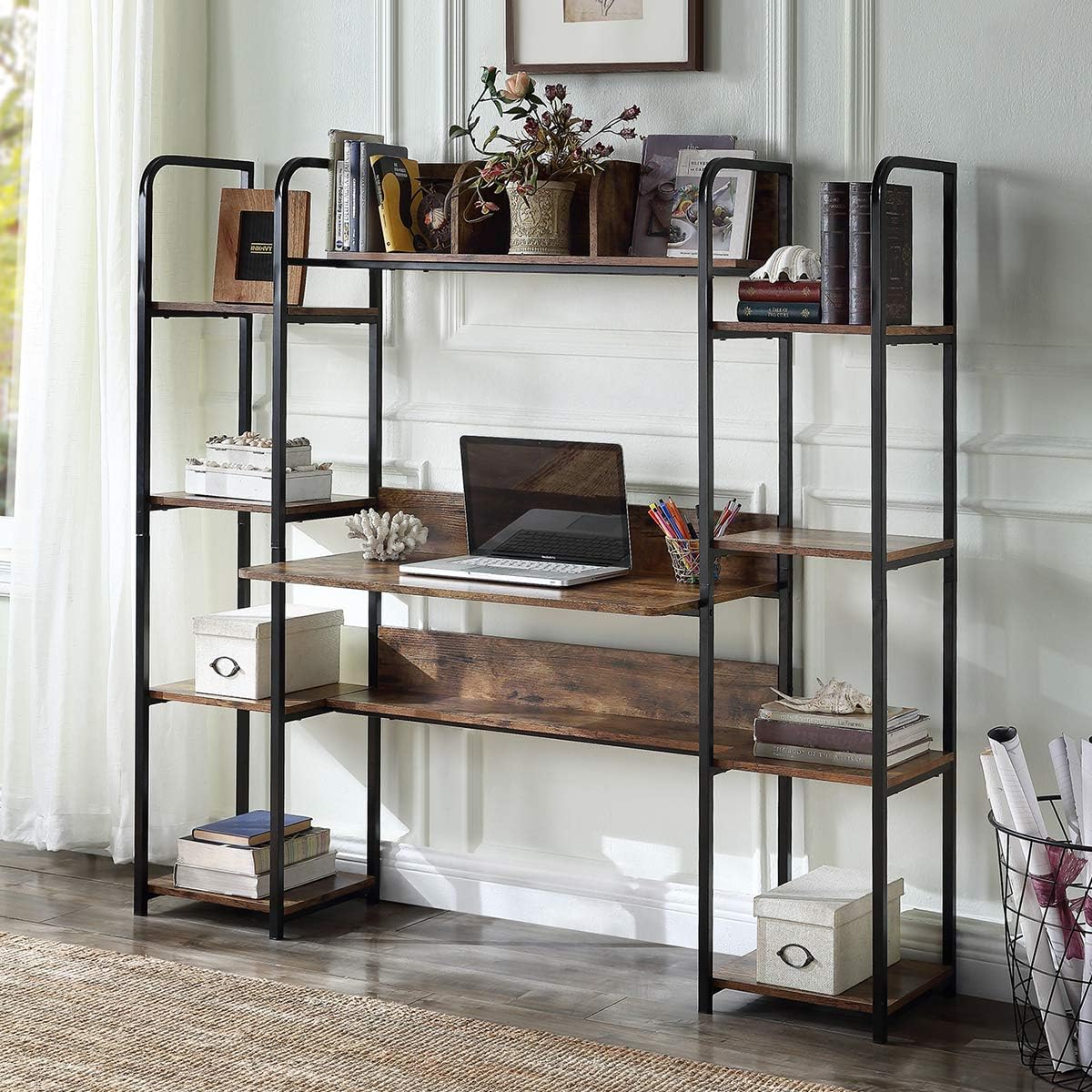 Brown Home Office Hutch and Double Bookcase A808997