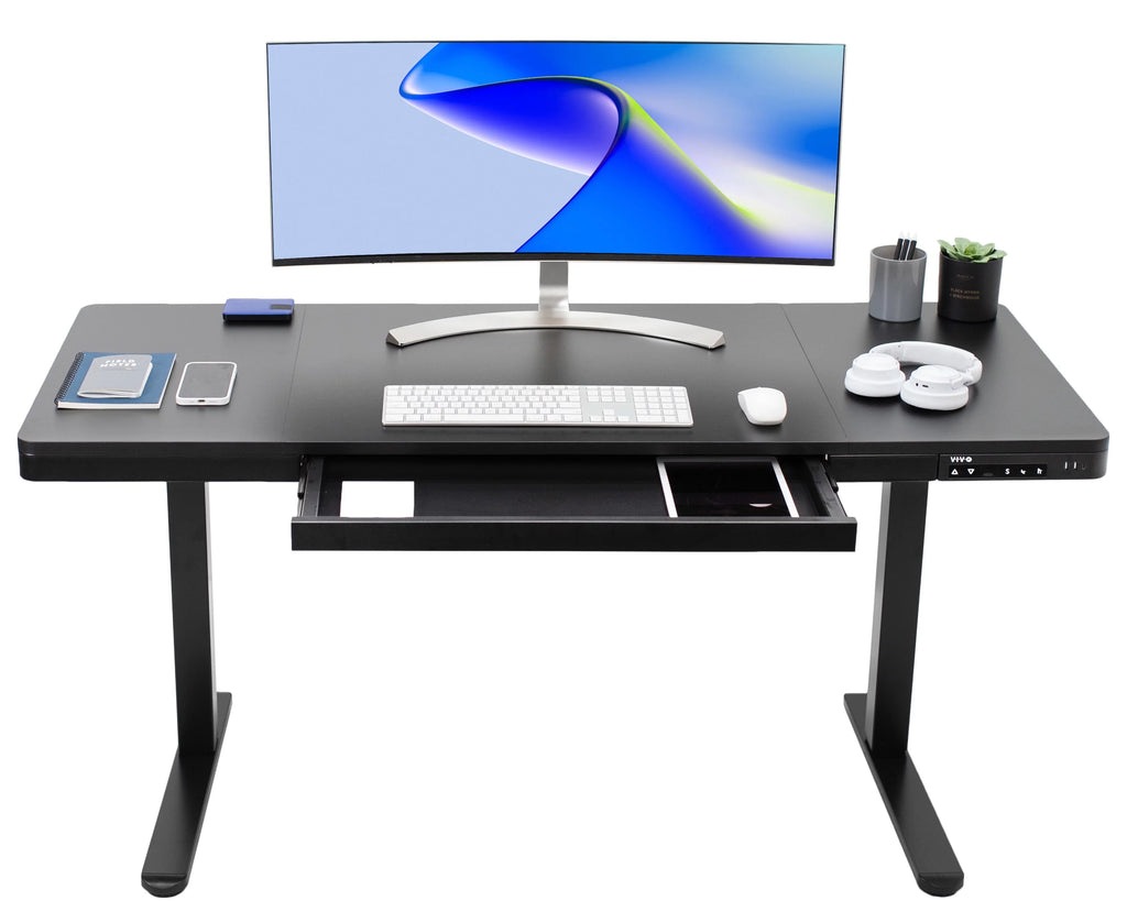 Black 60" x 24" Height Adjustable Desk with Drawer and USB Ports N19941
