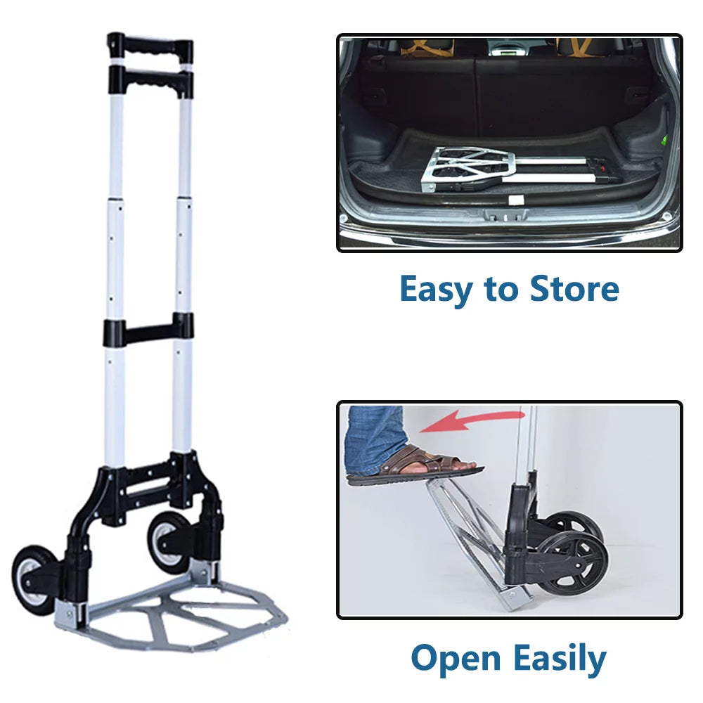Folding Hand Truck 200 lb Capacity Aluminum Cart with 2 Wheels V3279