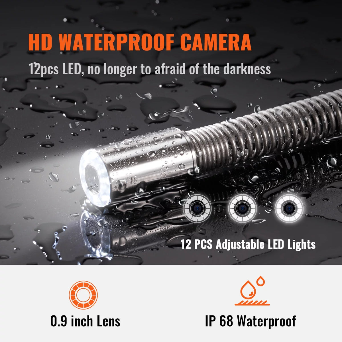 Sewer Camera Pipe Inspection Camera with 512hz Sonde 9in 720p Screen 164 ft Z7864