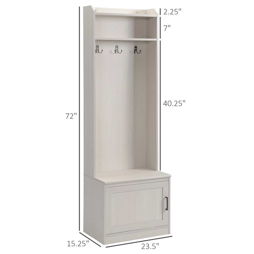 White Hall Tree with Shoe Storage Bench and Coat Rack K374