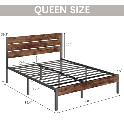 Rustic Brown Metal Full Bed Frame with Headboard and Footboard O95619