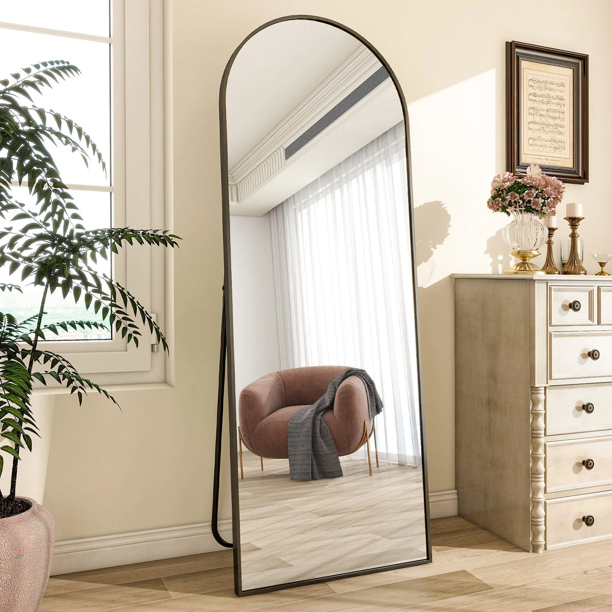 Black Arched Full Length Floor Mirror T931