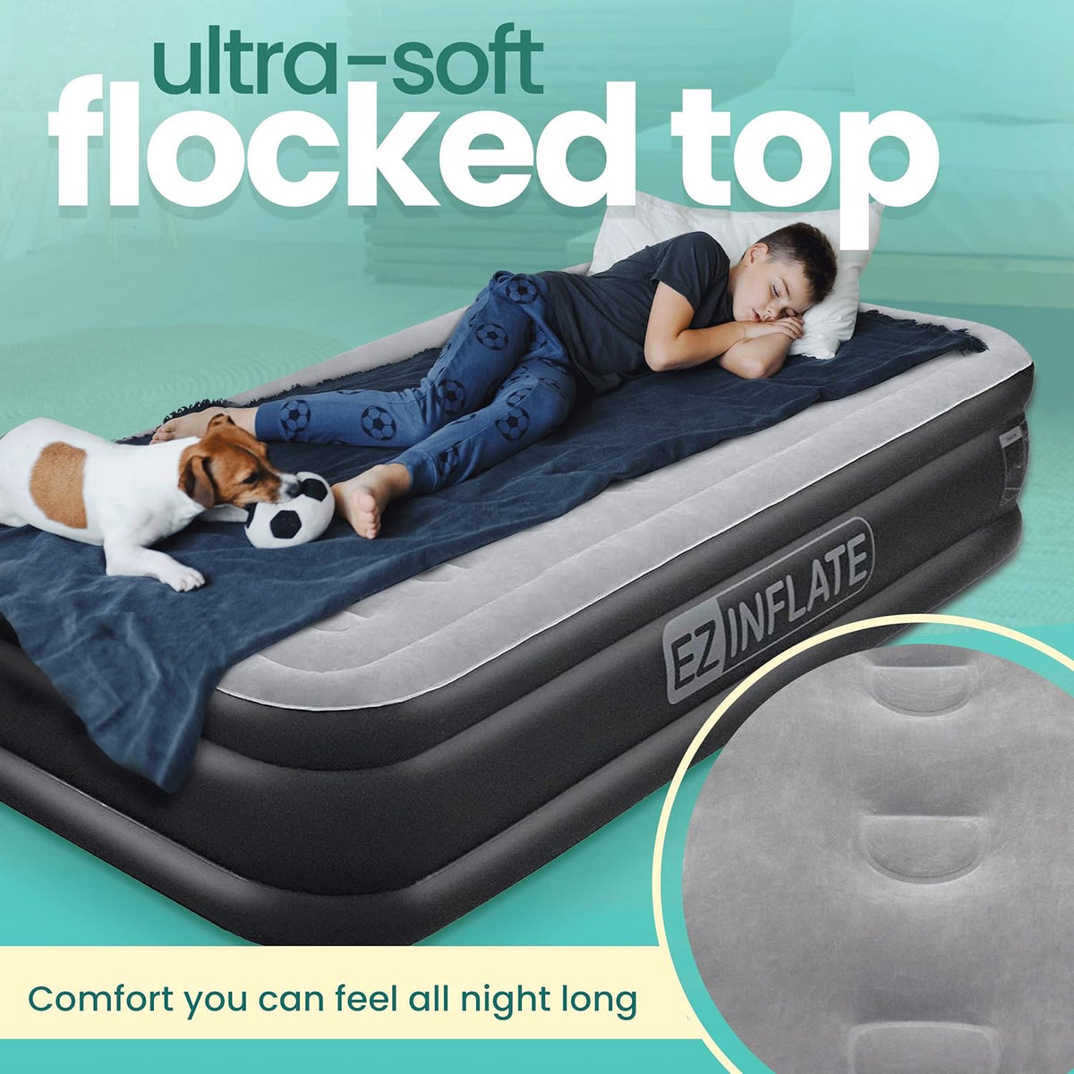 Twin Size Double-High Inflatable Air Mattress with Built in Pump T9237