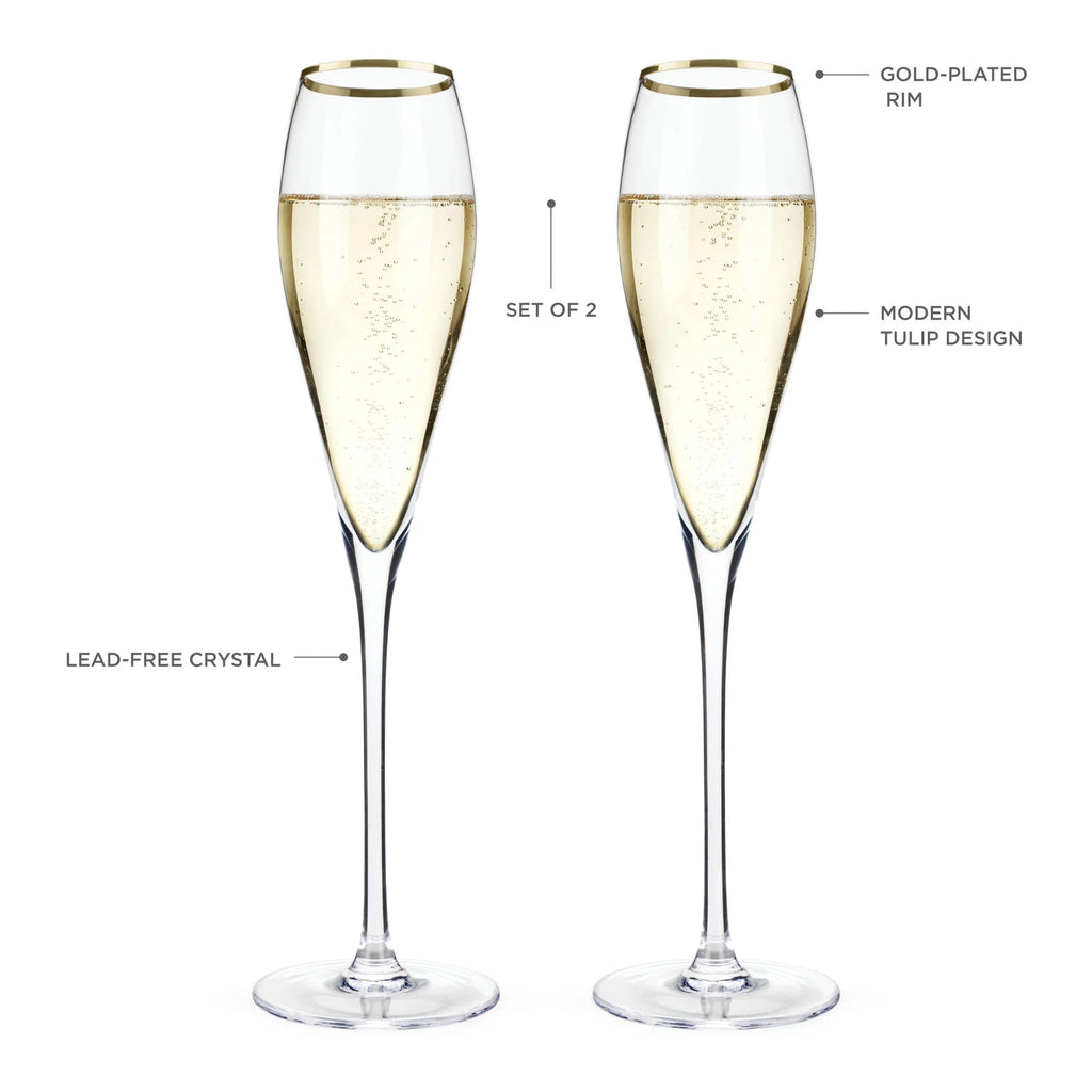Gold-Rimmed Crystal Champagne Flutes Z179
