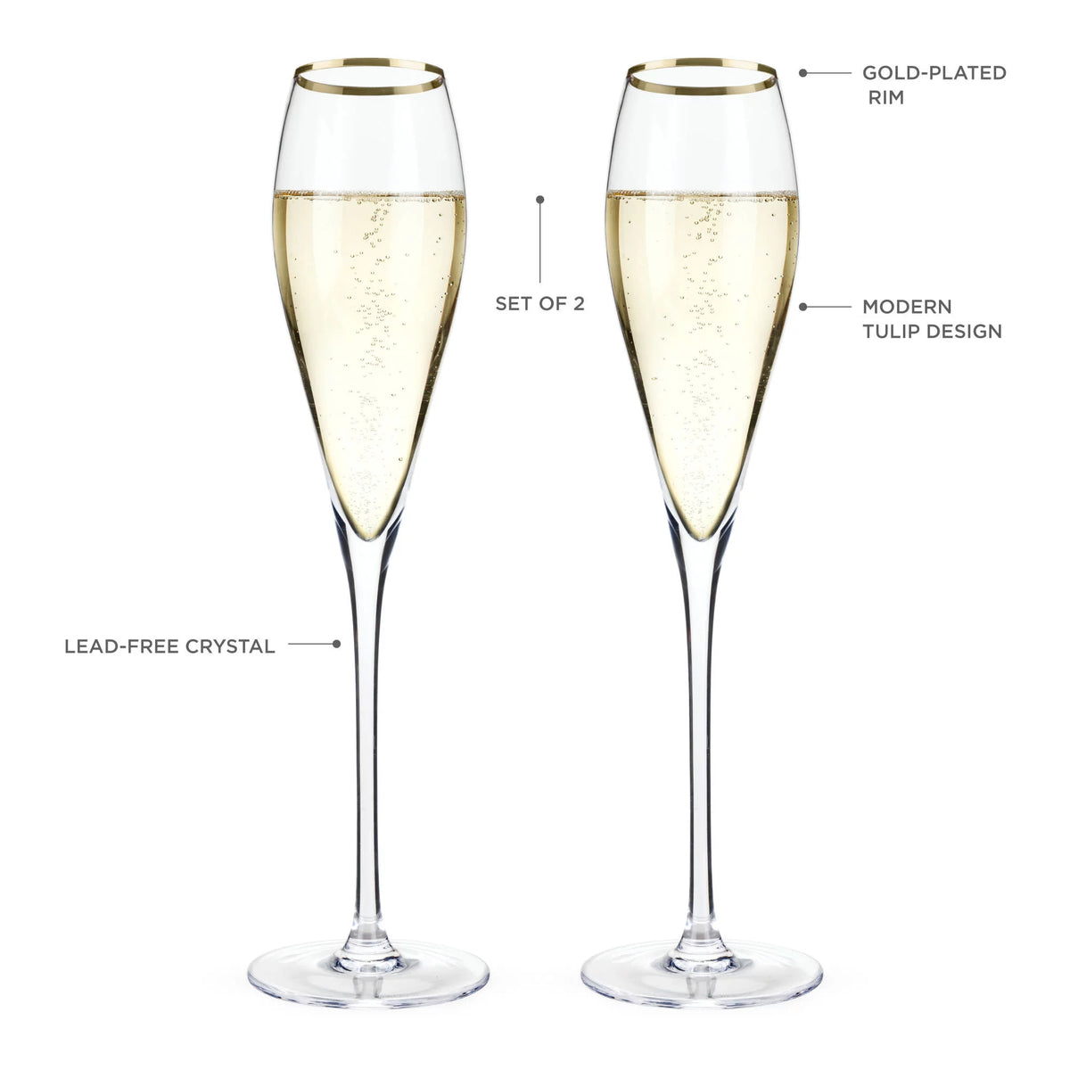 Gold-Rimmed Crystal Champagne Flutes Z179