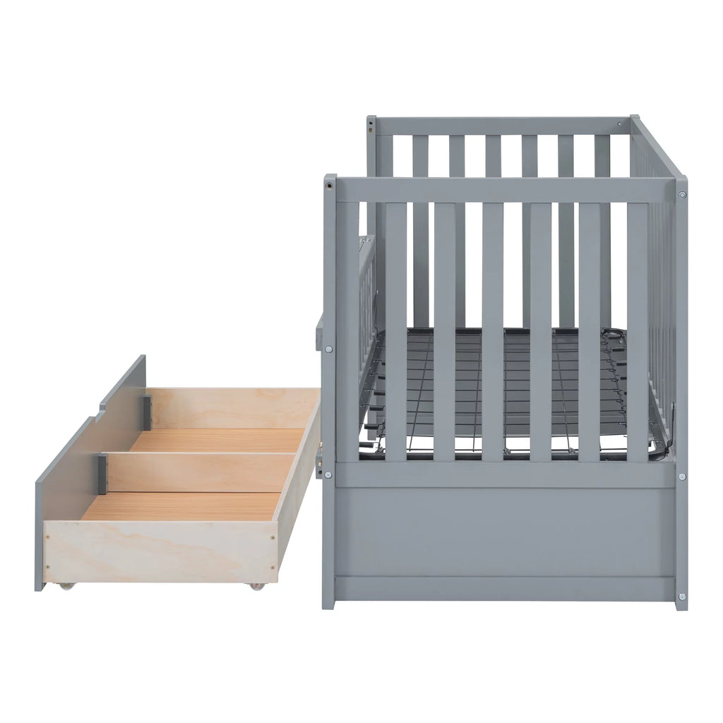 Convertible Crib with Drawer and 3 Adjustable Heights, Gray Q231